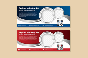 Wall Mural - set of modern business banner template for explore industry 4.0. red and blue banners design with bu