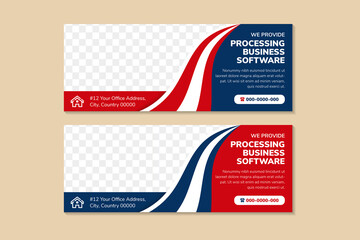set of modern business banner template for processing business software. red and blue banners design