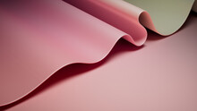 Pink And Green Ripple Wallpaper. Trendy 3D Abstract Background With Copy-Space.