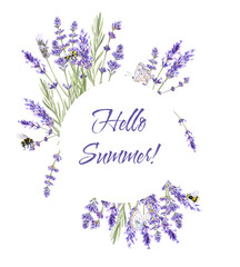 Wall Mural - Watercolor illustration of lavender, floral frame. Provence illustration. isolated on white. Hello summer!