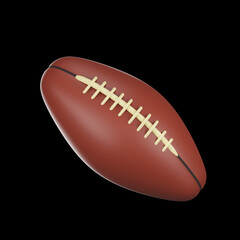 Sticker - Isolated Brown Rugby Ball 3D Render Over Black Background.