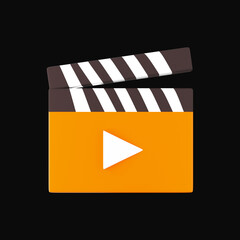 Poster - Brown And Orange Play Clapboard 3D Icon On Black Background.