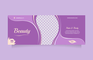 Wall Mural - horizontal social media banner for beauty care center promotion with beautiful purple color. creativ