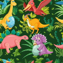 Canvas Print - Cute dinosaur seamless pattern