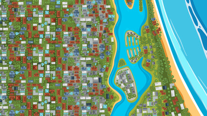 Sticker - Aerial view of beach town