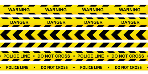 Wall Mural - caution tape set. police line and do not cross ribbons. yellow warning danger tapes. abstract warnin