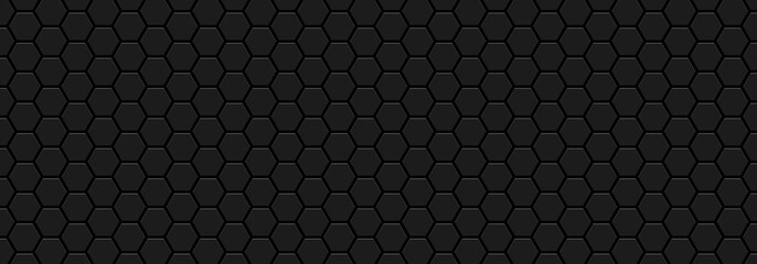 Embossed hexagon. Abstract honeycomb. Abstract tortoiseshell. Abstract football. Black metal background