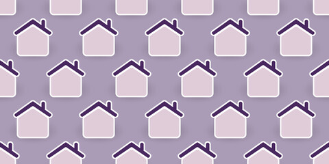 Wall Mural - rows of purple home icons, lots of building shapes - seamless houses texture - vector background des