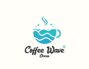 Wall Mural - Coffee with ocean waves logo design