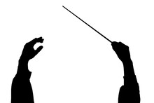 Silhouette Of Music Conductor Hands With Stick On White Background