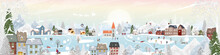 Winter Wonderland Landscape Background At Night,people Having Fun In The City On New Year,Cut Vector Christmas Eve In Village With People Celebration,Kids Doing Outdoor Activity And Skiing On Mountain