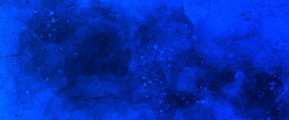 Wall Mural - blue watercolor ombre leaks and splashes texture on blue watercolor paper background, watercolor dar