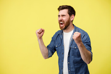 Sticker - Male football fan screaming and doing winner gesture clenching fists 