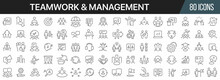 Teamwork And Management Line Icons Collection. Big UI Icon Set In A Flat Design. Thin Outline Icons Pack. Vector Illustration EPS10