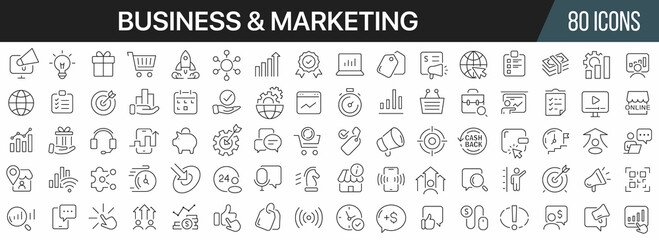 Wall Mural - Business and marketing line icons collection. Big UI icon set in a flat design. Thin outline icons pack. Vector illustration EPS10