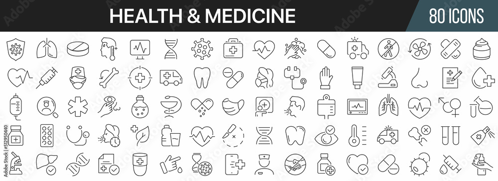 Health and medicine line icons collection. Big UI icon set in a flat ...