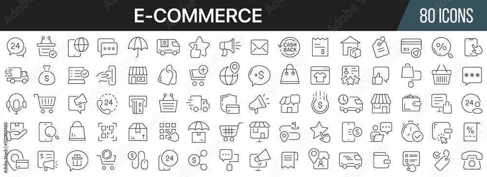E-commerce and online shopping line icons collection. Big UI icon set ...