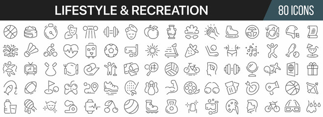 lifestyle and recreation line icons collection. big ui icon set in a flat design. thin outline icons