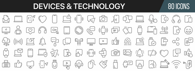 Poster - Devices and technology line icons collection. Big UI icon set in a flat design. Thin outline icons pack. Vector illustration EPS10