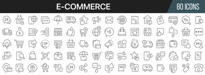 Canvas Print - E-commerce and online shopping line icons collection. Big UI icon set in a flat design. Thin outline icons pack. Vector illustration EPS10