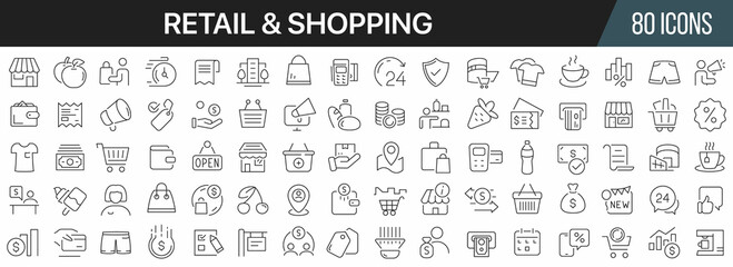 Aufkleber - Retail and shopping line icons collection. Big UI icon set in a flat design. Thin outline icons pack. Vector illustration EPS10