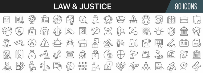 Aufkleber - Law and justice line icons collection. Big UI icon set in a flat design. Thin outline icons pack. Vector illustration EPS10