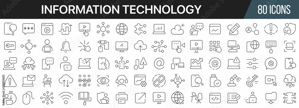 Information technology line icons collection. Big UI icon set in a flat ...