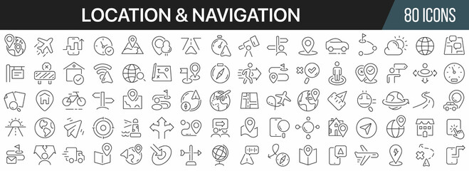 Leinwandbilder - Location and navigation line icons collection. Big UI icon set in a flat design. Thin outline icons pack. Vector illustration EPS10