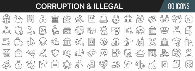 Aufkleber - Corruption and illegal line icons collection. Big UI icon set in a flat design. Thin outline icons pack. Vector illustration EPS10