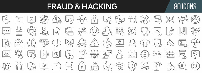Leinwandbilder - Fraud and hacking line icons collection. Big UI icon set in a flat design. Thin outline icons pack. Vector illustration EPS10