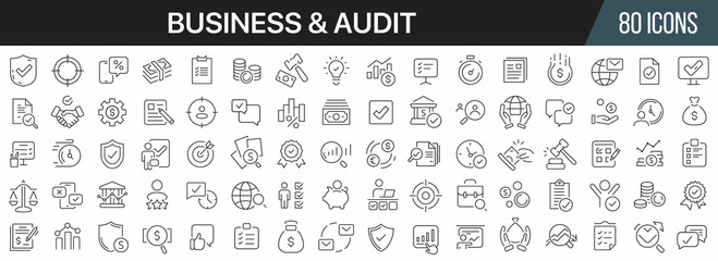 Fototapete - Audit and business line icons collection. Big UI icon set in a flat design. Thin outline icons pack. Vector illustration EPS10