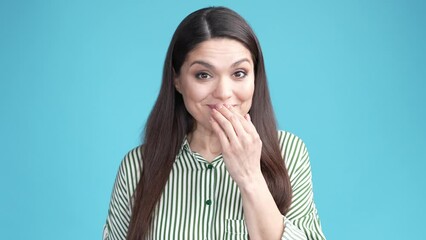 Poster - Latin business woman wear striped formalwear shirt laughing over colleagues