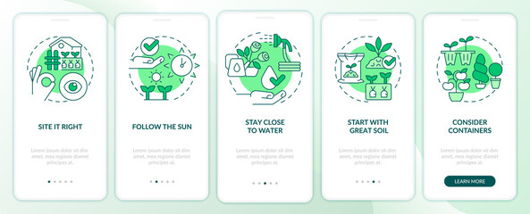 Wall Mural - gardening tips green onboarding mobile app screen. successful planting walkthrough 5 steps editable 