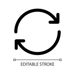 Repeat white linear ui icon. Continuous playing of items. Media player control. GUI, UX design. Outline isolated user interface element for app and web. Editable stroke. Arial font used