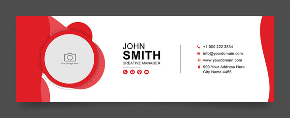 Wall Mural - creative Business email signature with an author photo place modern and minimal layout, red shape and white background design