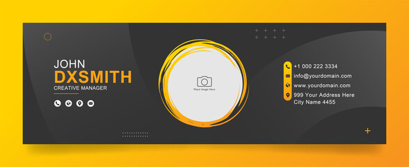 Wall Mural - creative Business email signature with an author photo place modern and minimal layout, black background design