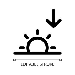 Sticker - Sunset white linear ui icon. Sun disappearing prediction. Nighttime and twilight. GUI, UX design. Outline isolated user interface element for app and web. Editable stroke. Arial font used