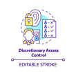Discretionary access control concept icon. Security management abstract idea thin line illustration. Listing features. Isolated outline drawing. Editable stroke. Arial, Myriad Pro-Bold fonts used
