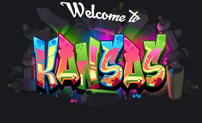 Wall Mural - Graffiti Styled Vector Graphics Design - The State of Kansas