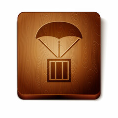 Poster - Brown Airdrop box icon isolated on white background. Wooden square button. Vector