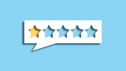 Feedback one star on blue background. bad review concept. 3D Rendering