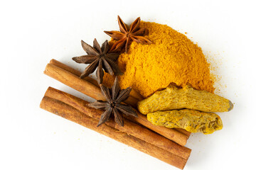 Wall Mural - various spices on a white background
