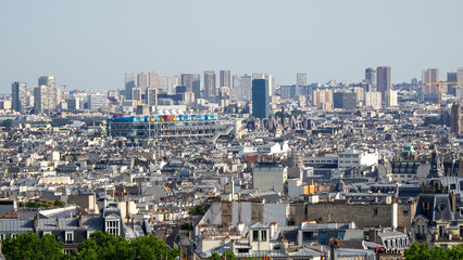 Paris, France. Amazing landscape to the city from the hill of Sacré-Coeur. Summer time. view of the buildings and the roof of Paris