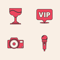 Canvas Print - Set Microphone, Cocktail, Location Vip and Photo camera icon. Vector