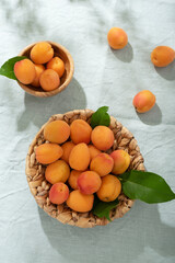 Poster - resh apricots on the light green linen tablecloth