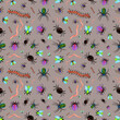 Seamless pattern with creepy wild insects, for the holiday of Halloween. Spiders, worms, flies, centipedes. Hand drawn watercolor and pencils illustration on colored background.