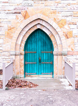 Antique Arched Blue Wooden Door