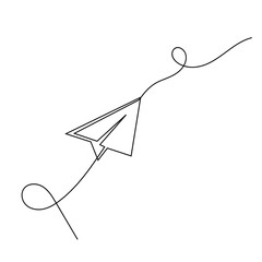 Wall Mural - Paper airplane continuous one line drawing. Line art. Vector illustration