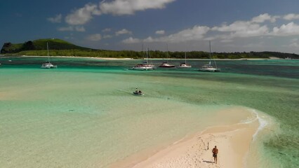 Canvas Print - Aerial view from drone of Gabriel Island, Mauritius. Slow motion