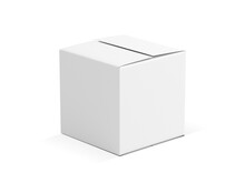 White Square Cardboard Box Mock Up Isolated On White, 3d Rendering
